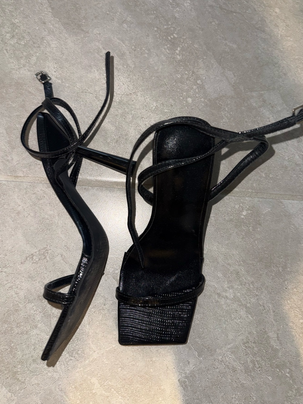 Fashion Nova Black Square Toe Strappy Heels